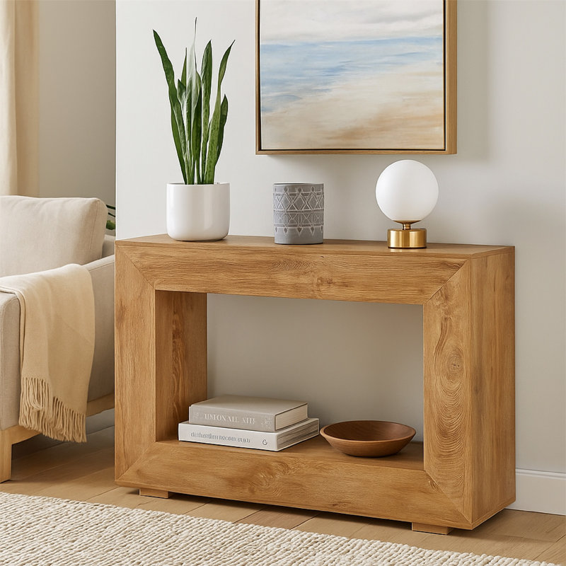 Console Evan, plateau rectangulaire de 47 pouces, rustique, tablette ouverte, Brun
