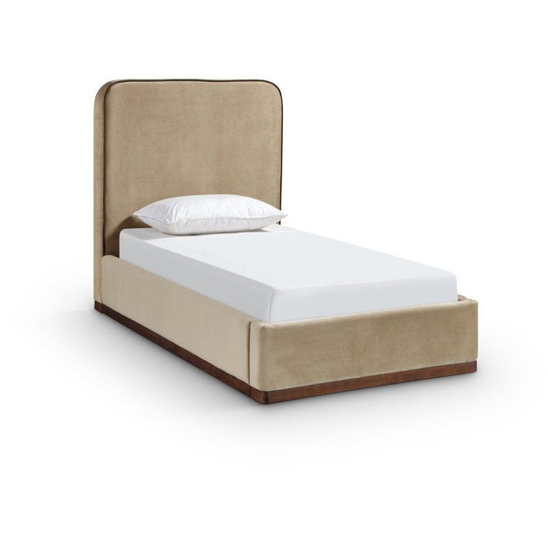 Lit tapissier Dayna, Velours beige, Simple