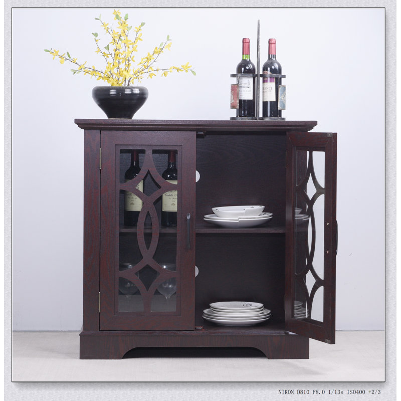Buffet spacieux avec 2 portes en verre trempé transparent et tablette réglable, idéal pour le rangement dans la salle à manger, la cuisine et le salon