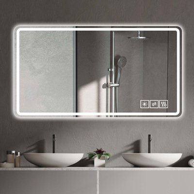 Miroir de salle de bain avec lumières à DEL avant et rétro-éclairé, miroirs de salle de bain anti-buée pour montage mural, 3 couleurs et 5 niveaux de gradation, horizontal / vertical