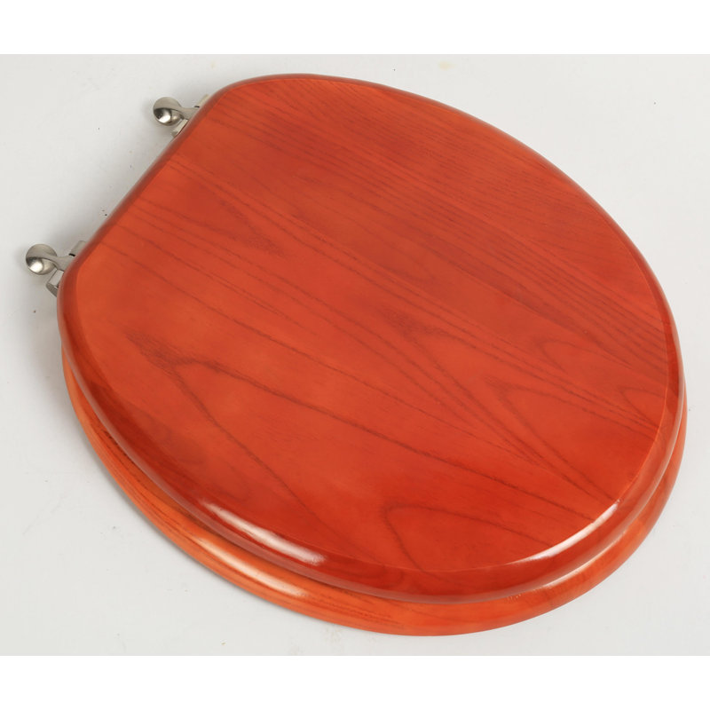 Round Toilet Seat and Lid, Polished Brass, American Red Cherry