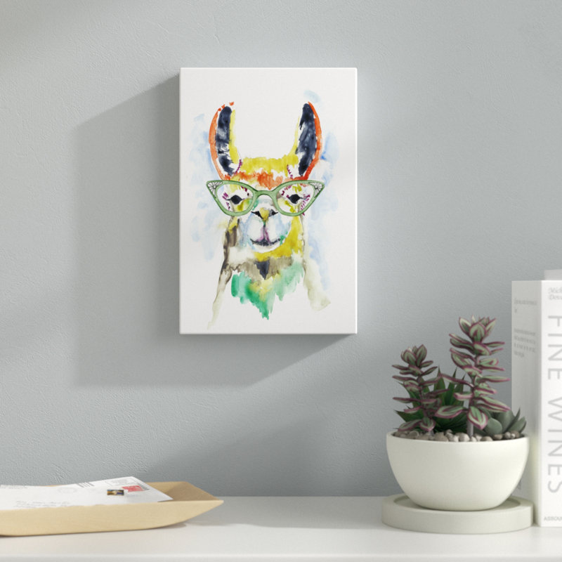 «Smarty-Pants Llama», peinture sur toile, H 12 po x l 8 po