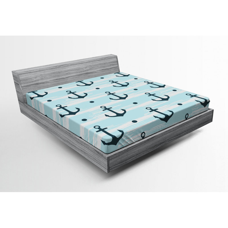 Microfiber Striped Fitted Sheet, Full Fitted Sheet, Blue/Black Anchor Striped