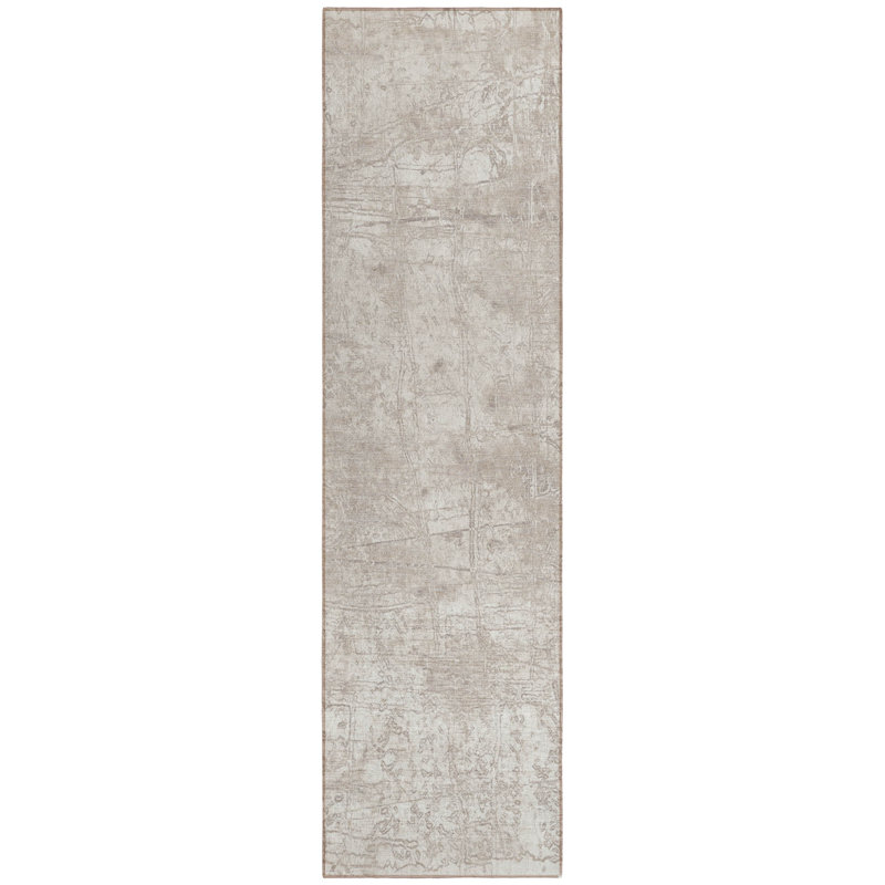 8' Runner Ivory Abstract Washable Non Skid Indoor Outdoor Runner Rug
