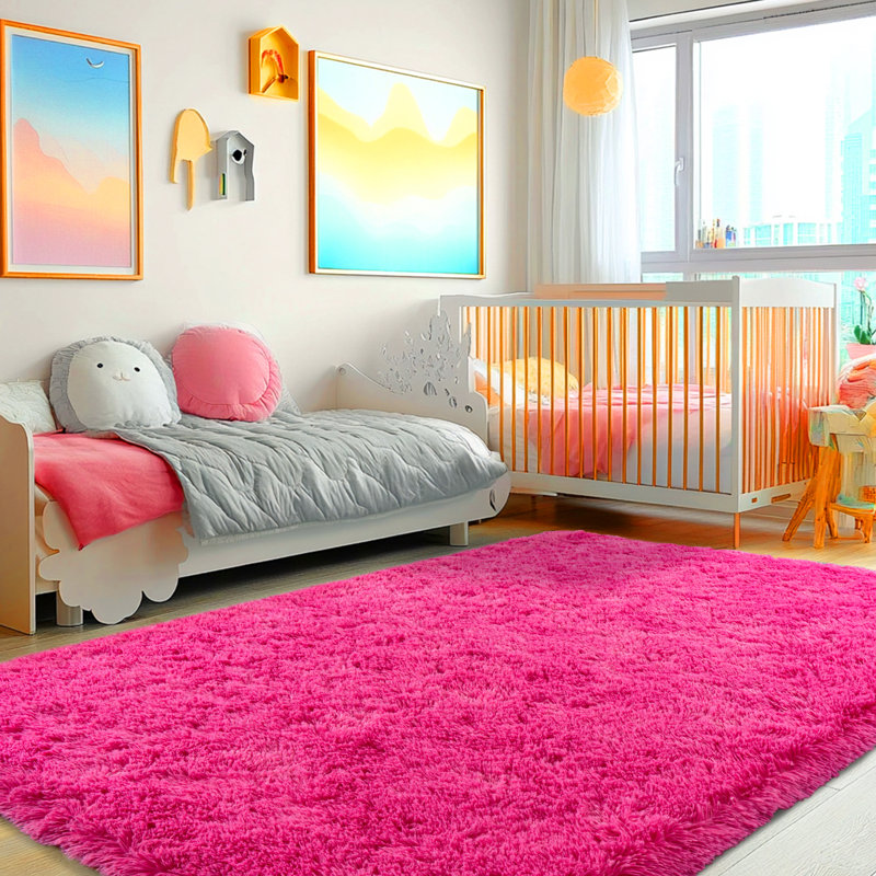 Solid Rug Soft Fluffy Rose Red Indoor Area Rug for Living Room Bedroom Nursery Kids Room, Rose Red, Rectangle 3' x 5'