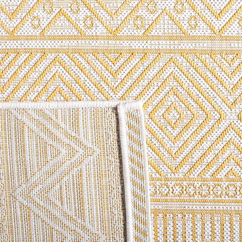 Tapis intérieur / extérieur jaune Mertens, Rond 6 pi 7 po