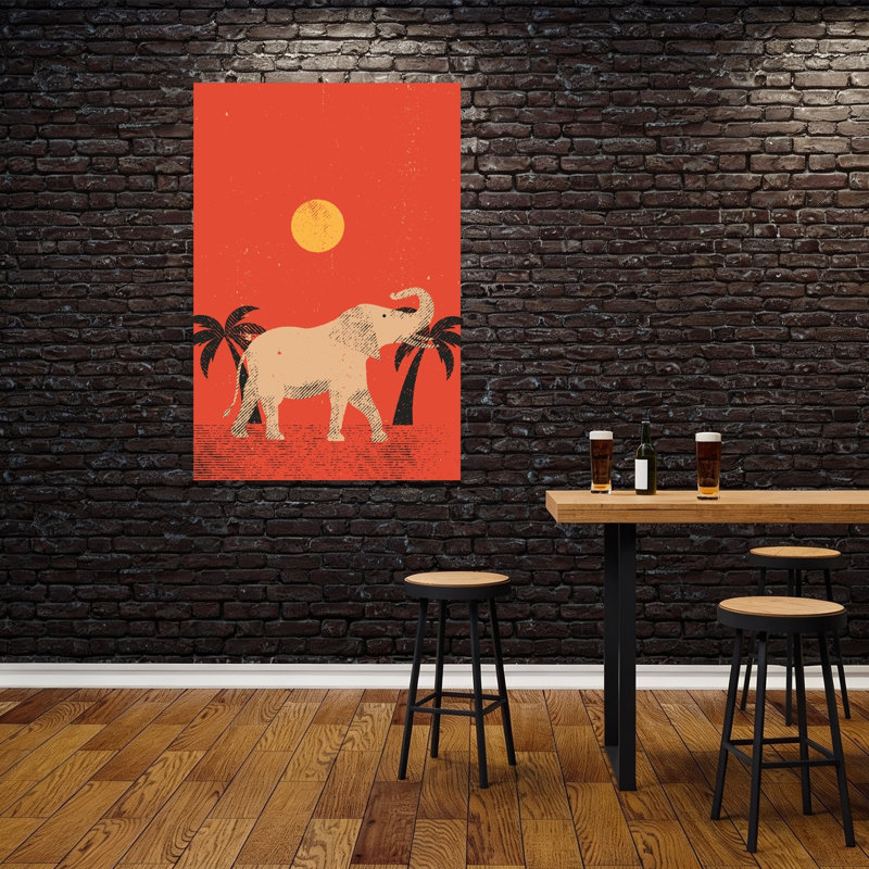 Desert Elephant Sunset Contemporary Elephant Wall Art Print 1 Piece Wrapped Canvas Wall Art, 152.4cm H x 101.6cm W