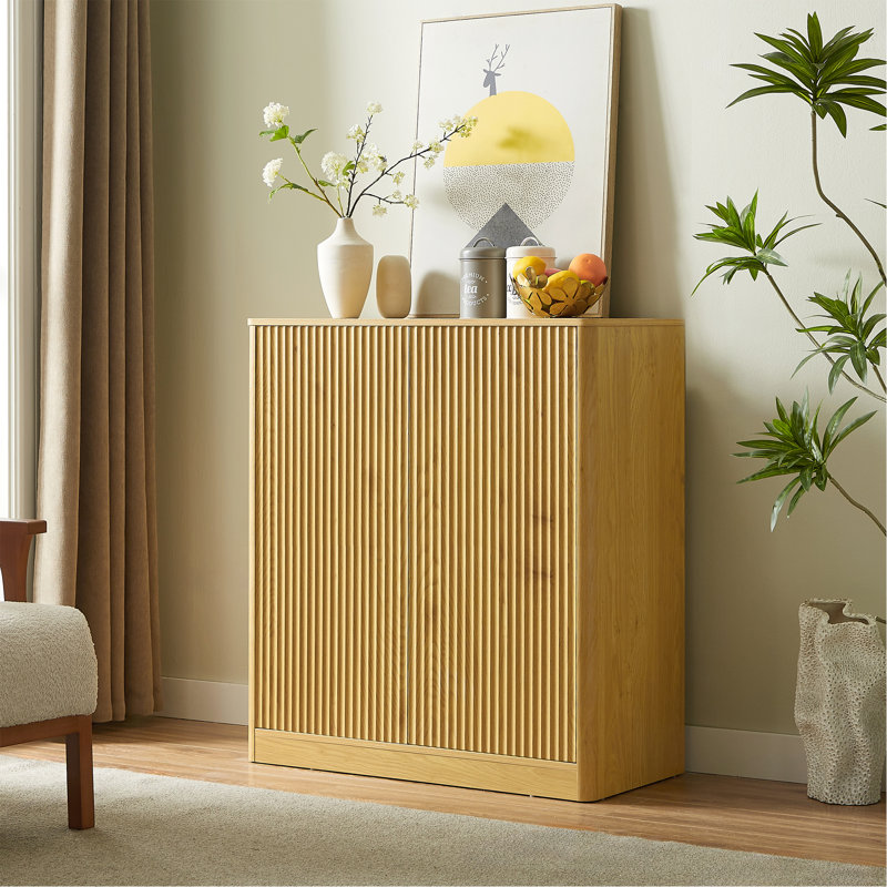 34.3" Modern Wavy Sideboard, Curved Contour Design Storage Cabinet, 2-Door Cabinet With Storage Function, Suitable For Kitchen/Bedroom/Living Room, Natural, 34.3"L X 15.7"W X 34.3"H