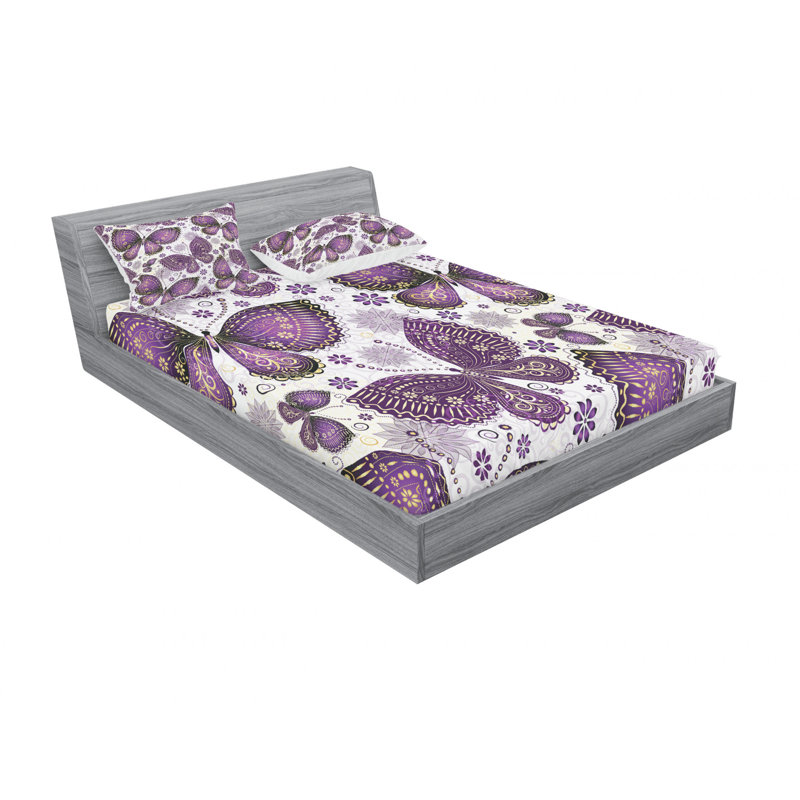 Microfiber Floral Sheet Set, Queen Sheet Set with Fitted Sheet