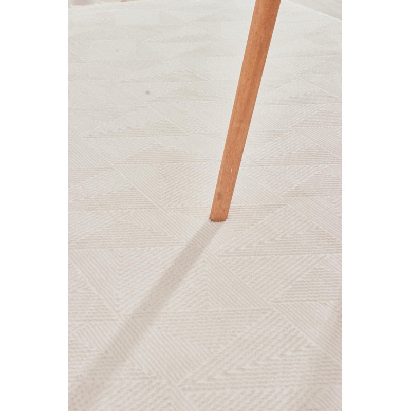 Megin Cream Striped Machine Made Cotton Polyester Non-Slip Area Rug, Rectangle 3 pi 11 po x 5 pi 11 po