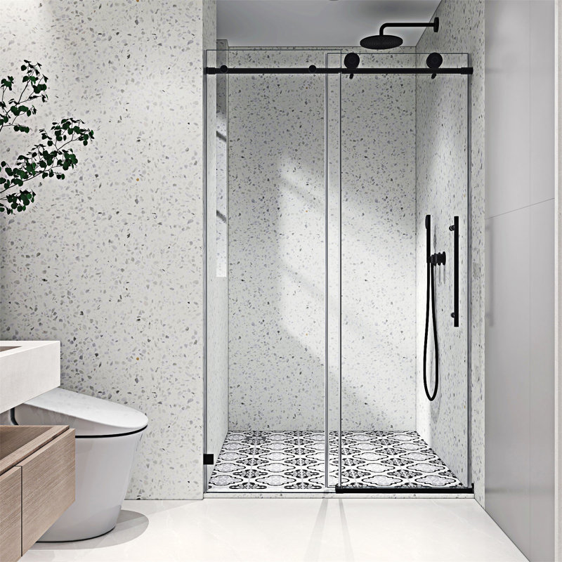 Porte de douche sans cadre, Noir mat