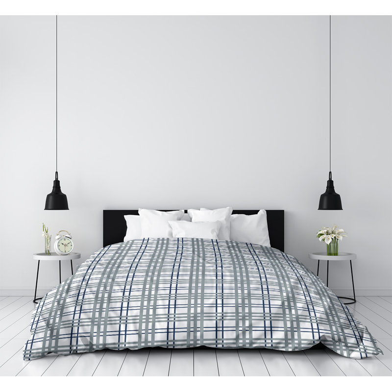 Housse de couette en microfibre Houston, Housse de couette pour très grand lit, Microfibre, Blanc / bleu / argent