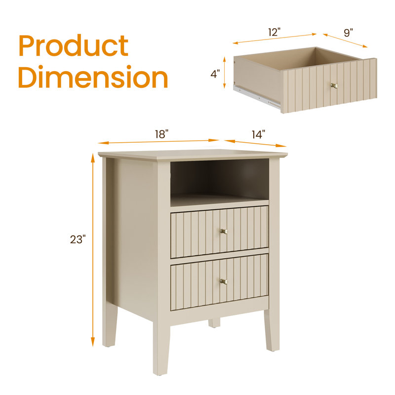 Table de chevet 2 tiroirs Philomena, Beige sans station de charge