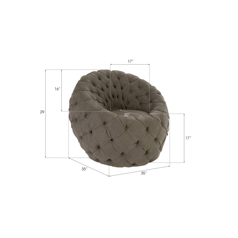 Ramie Grey Faux Leather 35" Wide Tufted Barrel Accent Chair