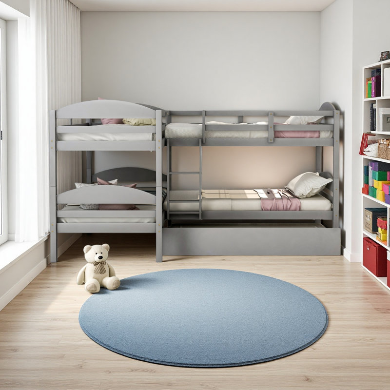 Lit simple en L avec lit gigogne, Gris