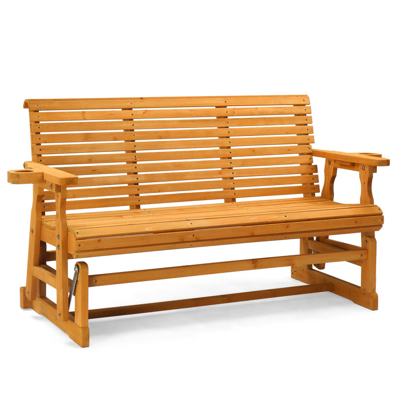 Banc oscillant 3 places à lattes en bois massif avec porte-gobelets