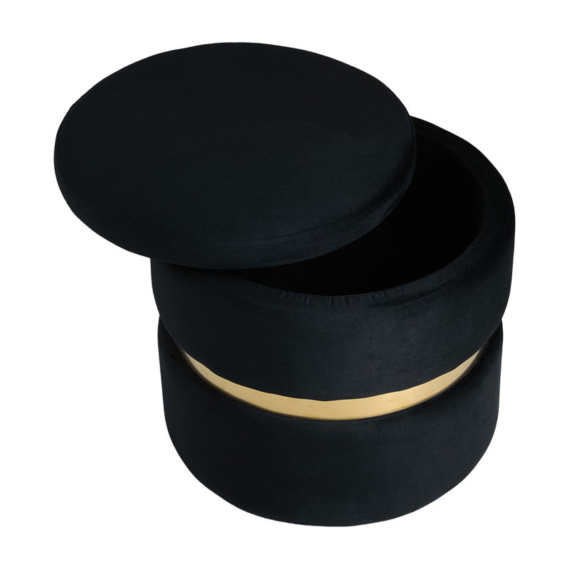 40cm Wide Velvet Cylinder Standard Ottoman with Storage, Black