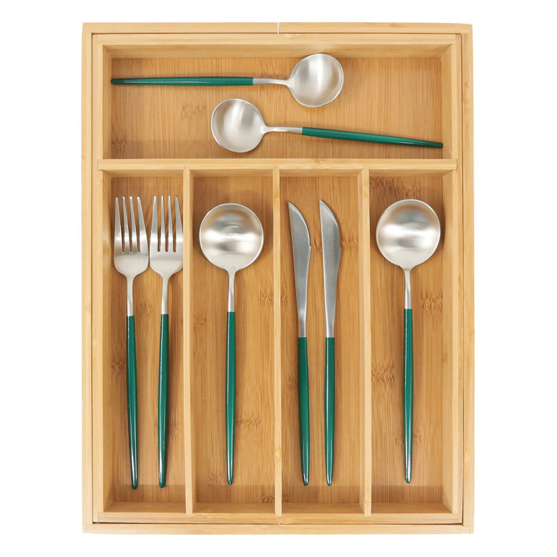 Organisateur de tiroir en bambou, organisateur de tiroir extensible en argenterie, plateau à couverts avec séparateurs pour ustensiles de cuisine, moyen