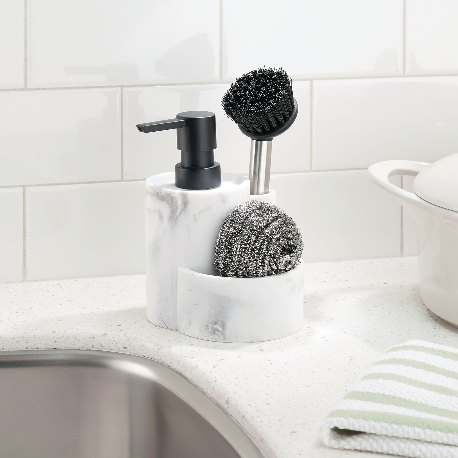 mDesign Kitchen Sink Soap Dispenser Pump and Storage Caddy for Counter ...