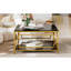 Table basse carrée en verre de 33,5 po, structure géométrique luxueuse en métal, finition dorée et tablette inférieure