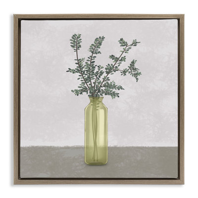 «Plant in Vase Neutral Design», toile encadrée flottante noire par Ziwei Li