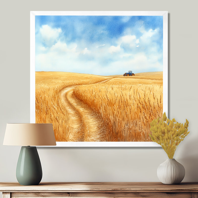 «Farmhouse Tractor Wall Art», toile de champ de blé, traces de tracteur à travers un champ de blé, Toile tendue
