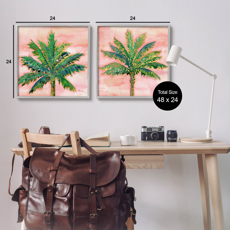 " Tropical Palm Trees Glam Detail " by Paul Brent 2 - Pieces, 24" H x 24" W x 1.5" D, Farmhouse Grey Framed Giclee