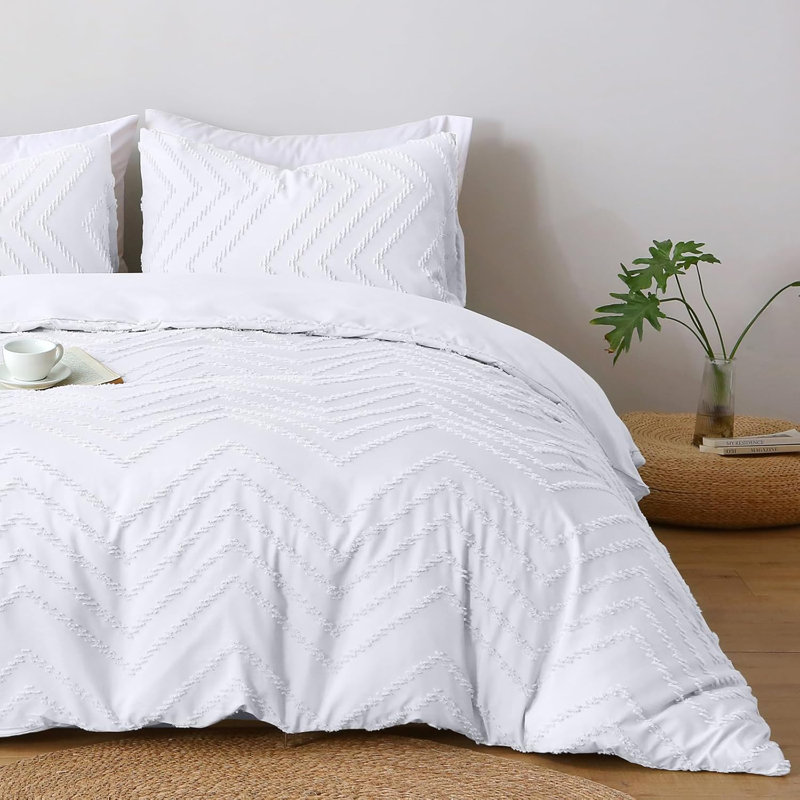 Microfiber Chequered Duvet Cover Set, Double, White