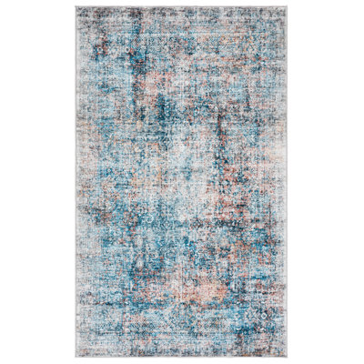 Tapis abstrait en polyester tissé à la machine bleu / gris Sulley
