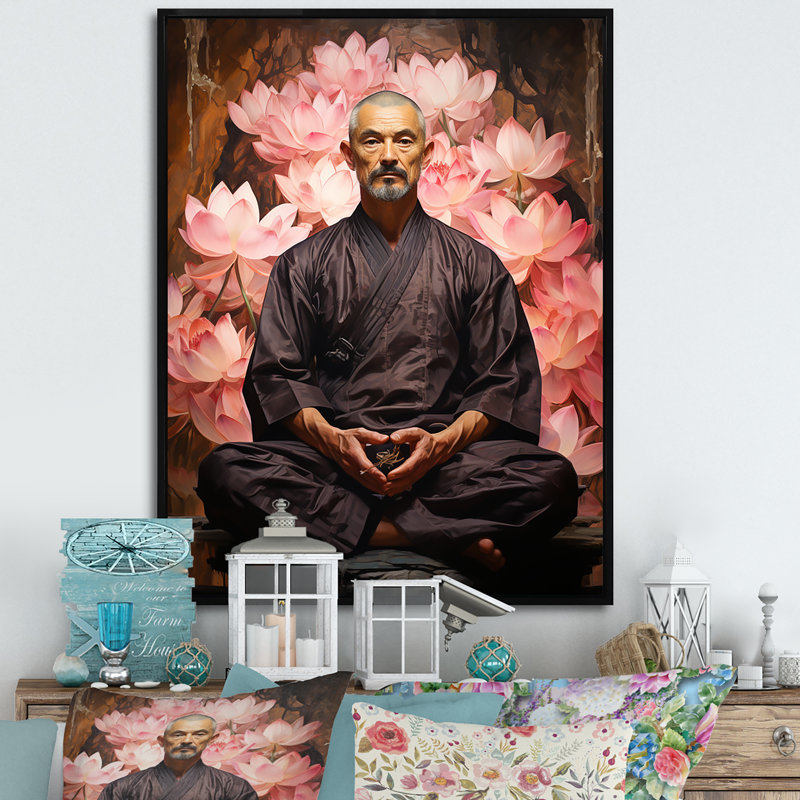 Yoga Lotus Asana II sur toile, Cadre flottant noir, H 20 po x l 12 po x P 1 po
