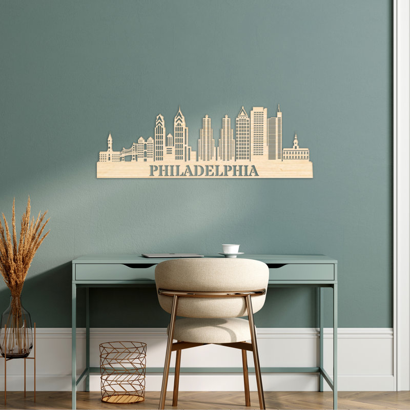 Décoration murale en bois Philadelphia, H 14 po x l 46 po x P 0,25 po, Naturel
