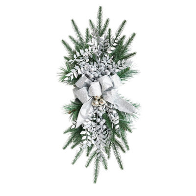 Guirlande de Noël de 65 cm (25,6 pouces) avec bordure en forme de larme, idéale pour décorer une porte d'entrée, une rampe d'escalier, un mur ou une fenêtre. Décoration de Noël pour la maison, le jardin, les murs et les fenêtres.