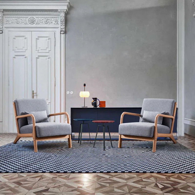 66 cm Wide Modern Minimalist Upholstered Solid Wood Accent Armchair with A Supportive Backrest (Set of 2), Grey Linen