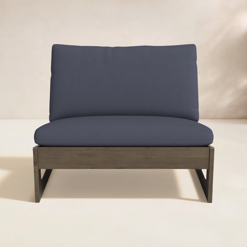 Louise Acacia Outdoor Armless Lounge Chair, Gray Frame/Dark Gray Cushion