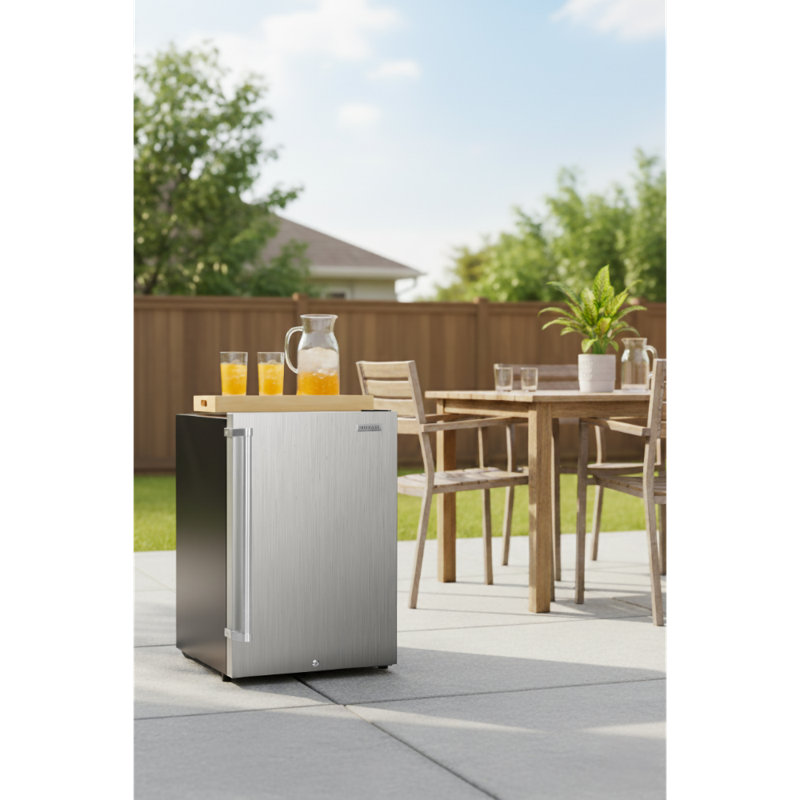Frigidaire Pi. Réfrigérateur extérieur compact et étanche, mini réfrigérateur en acier inoxydable classé IPX4
