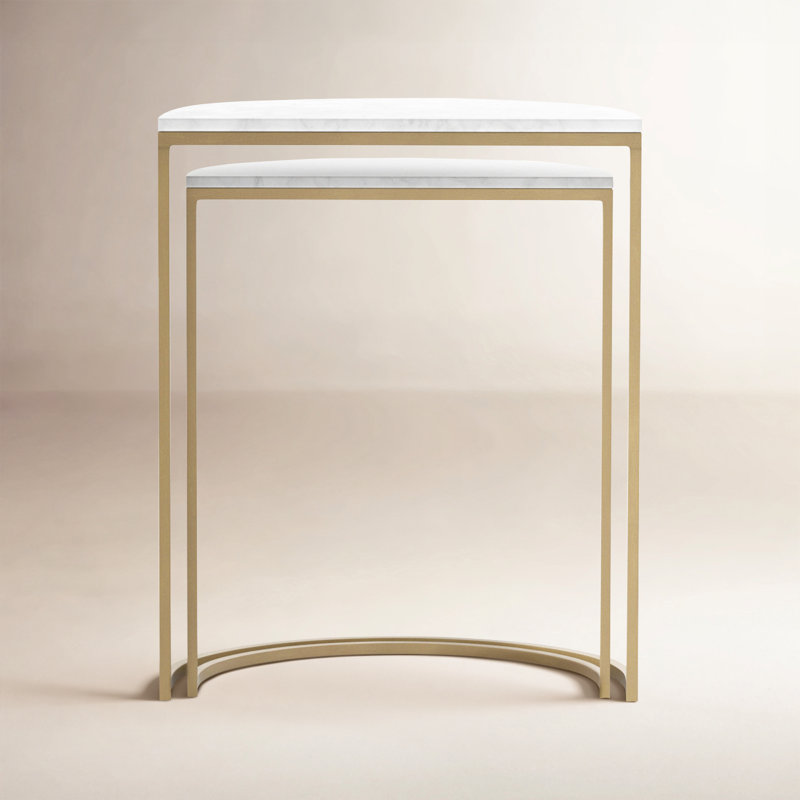 Ane Marble Nesting End Table, White Marble, Gold