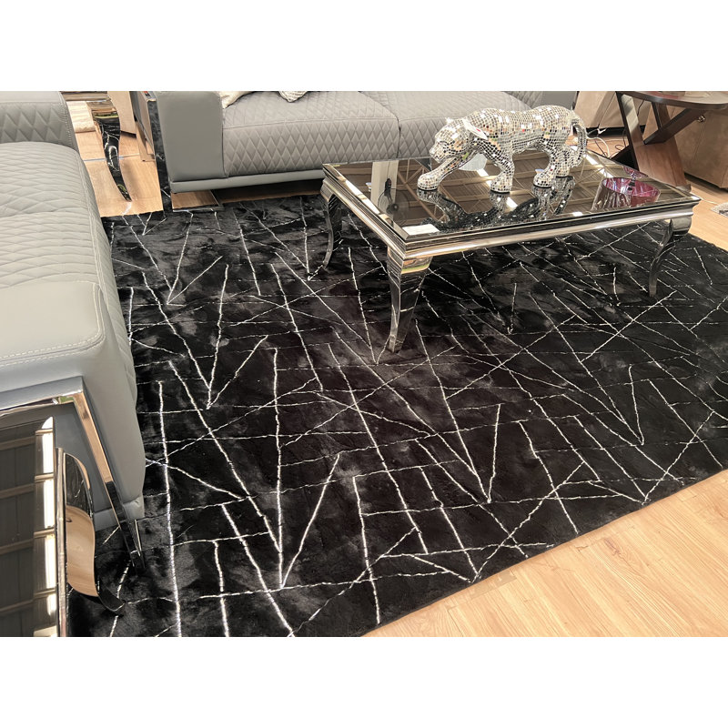 Tapis noir en fausse fourrure Broschard, Rectangle 5 pi x 7 pi