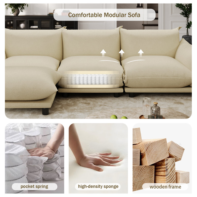 Canapé rembourré, canapé modulaire modulaire pour le salon, Peluche beige