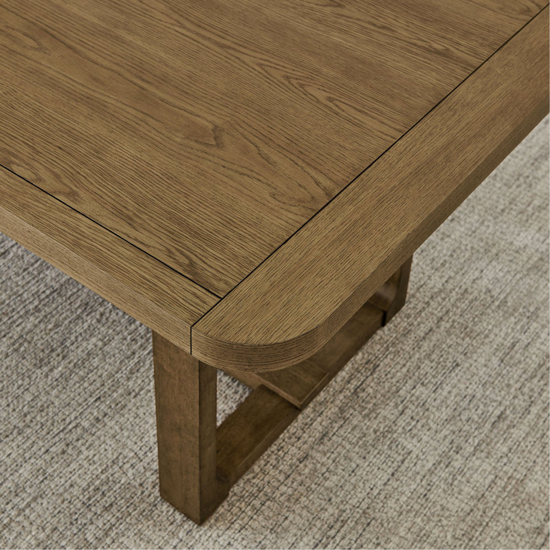 Table de salle à manger Parker, base à tréteaux, chêne clair, Chêne clair, Bois massif / bois manufacturé