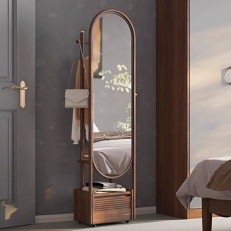 Miroir américain pleine grandeur avec rangement en noyer américain