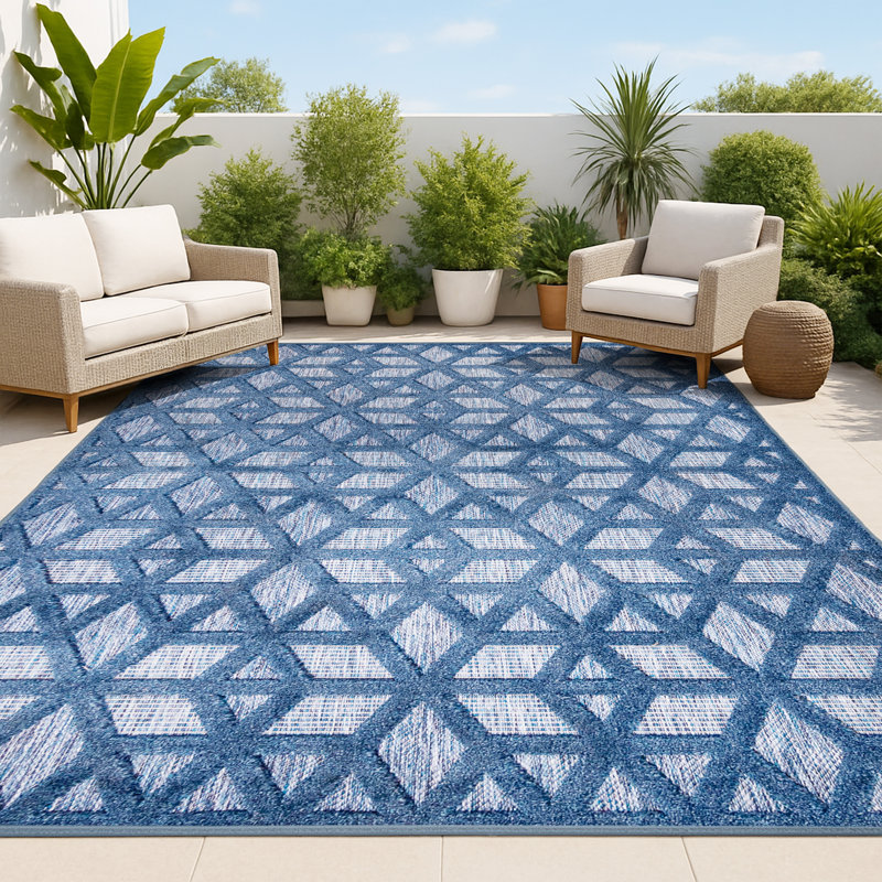 Tapis intérieur / extérieur bleu marine Arionna, Rectangle 7 pi 9 po x 10 pi