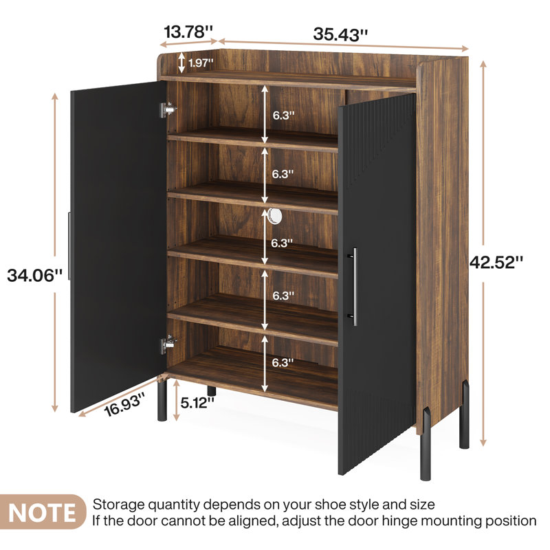 Armoire à chaussures pour 20 paires avec portes, armoire de rangement pour chaussures à 5 niveaux, Noir / brun / noir