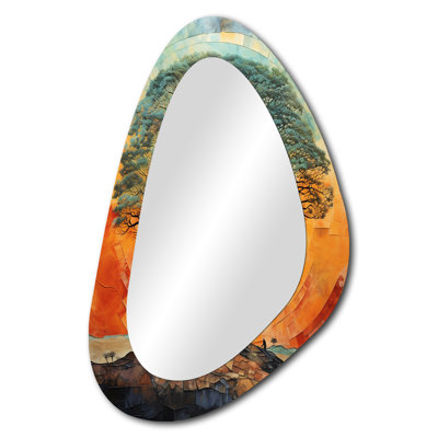 Désert arbre africain survivant 2 - arbre Arican, décoration murale asymétrique unique, grand miroir de forme irrégulière orange, impression sur métal