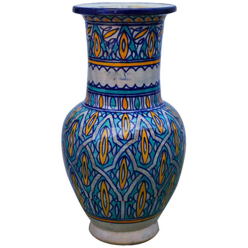 Vase de table intérieur / extérieur bleu / bleu sarcelle / orange 11,25 po