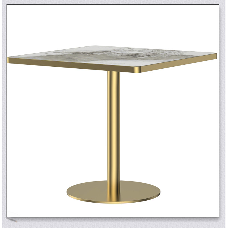 Table de salle à manger carrée moderne avec plateau en faux marbre, assemblage facile, structure en métal robuste, 31,5 pouces de diamètre