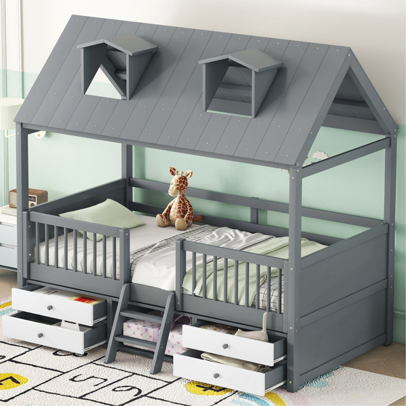 Structure de lit simple en bois, Gris