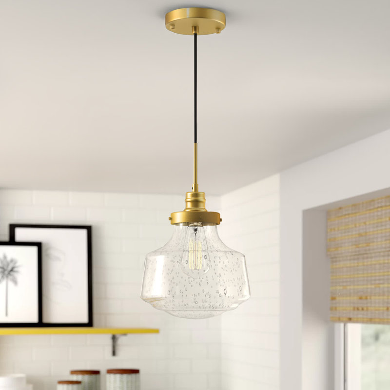 Luminaire suspendu simple à 1 lumière New Hartford, H 10 po x l 8 po x P 8 po, À bulles, Laiton