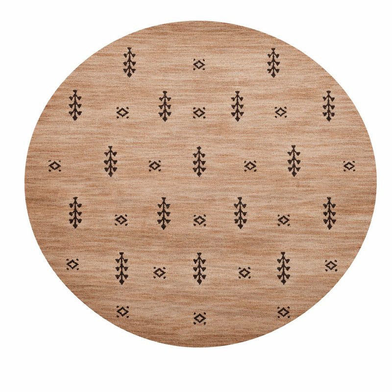 Ownby Hand Knotted Loom Wool Eco-Friendly Area Rugs - Round, Camel Brown Color, Contemporary Modern Design, High Pile Thick Handmade Anti Skid Area Rugs for Living Room, Bed Room