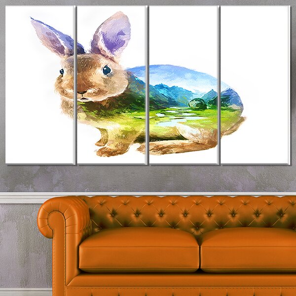 DesignArt Rabbit Double Exposure Illustration On Canvas Print | Wayfair