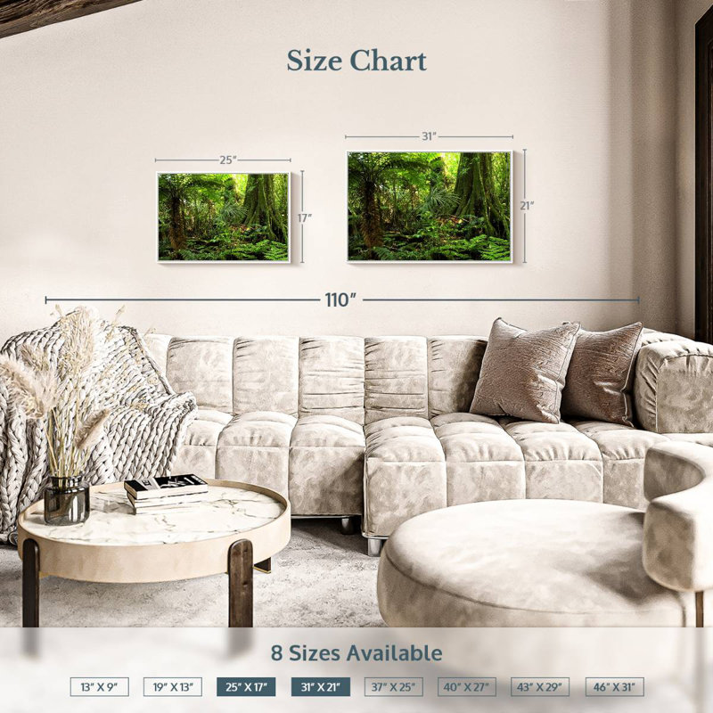 Jungle Ferns Forest, Cadre flottant blanc, 25 po x 17 po